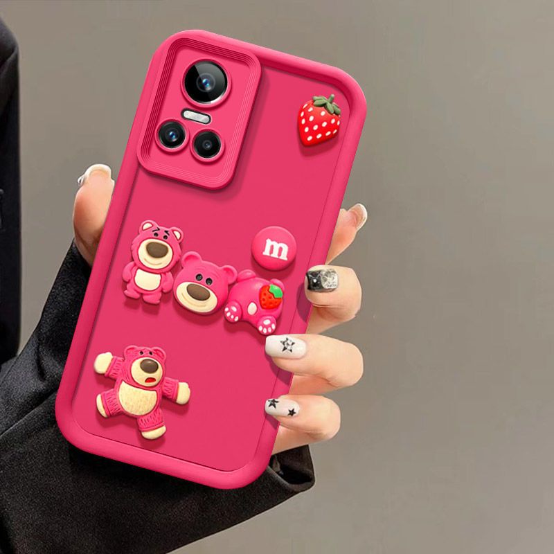 Fashionable Cute Strawberry Bear Silicone Phone Case For OPPO Reno 10/Reno 10 Pro Cartoon Protective Case