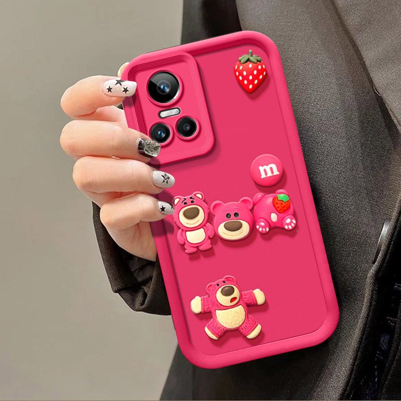 Fashionable Cute Strawberry Bear Silicone Phone Case For OPPO Reno 10/Reno 10 Pro Cartoon Protective Case