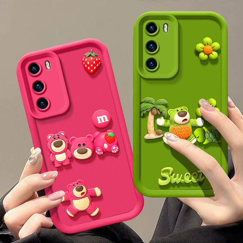 Fashionable Cute Strawberry Bear Silicone Phone Case For OPPO Reno 12 Pro 5G Cartoon Protective Case