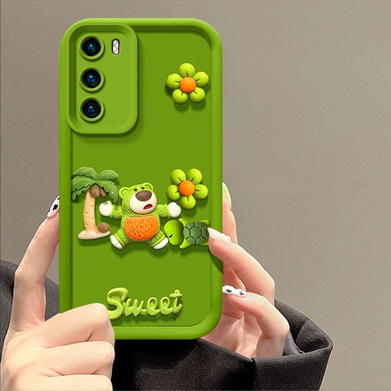 Fashionable Cute Strawberry Bear Silicone Phone Case For OPPO Reno 12 Pro 5G Cartoon Protective Case