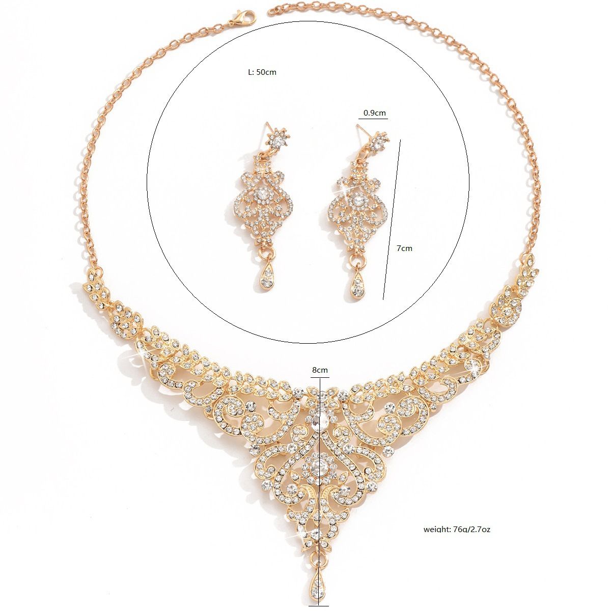 2 Sets Necklace Earrings Diamonds Jewellery High-end Wedding Evening Dress Accessories Two Piece Set