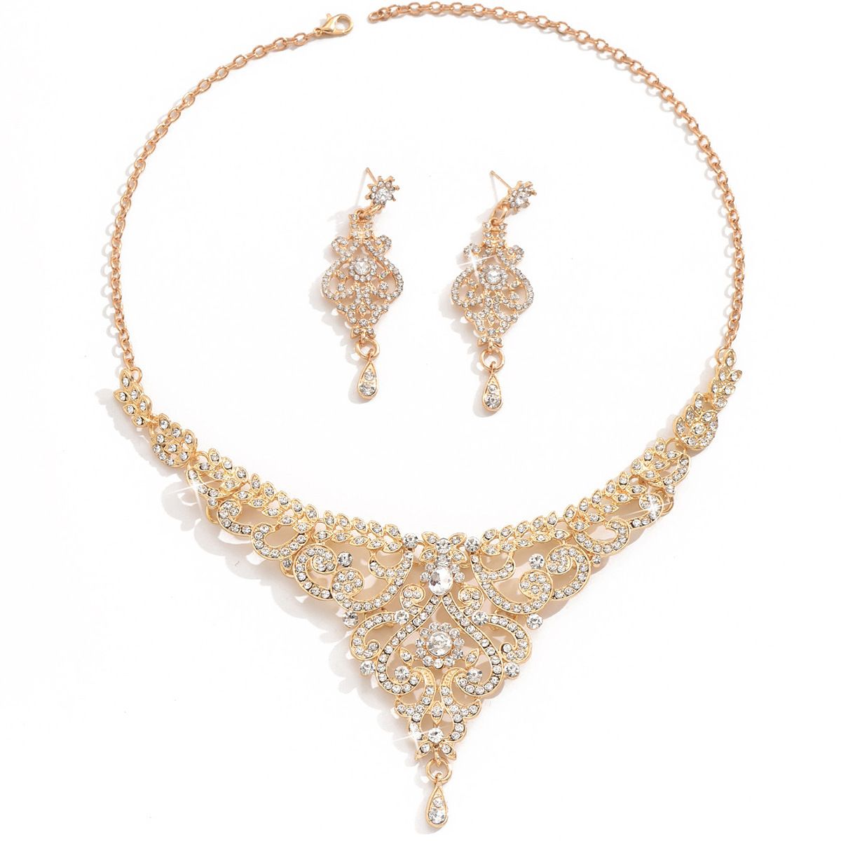 2 Sets Necklace Earrings Diamonds Jewellery High-end Wedding Evening Dress Accessories Two Piece Set
