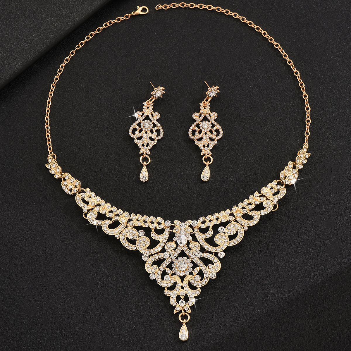 2 Sets Necklace Earrings Diamonds Jewellery High-end Wedding Evening Dress Accessories Two Piece Set