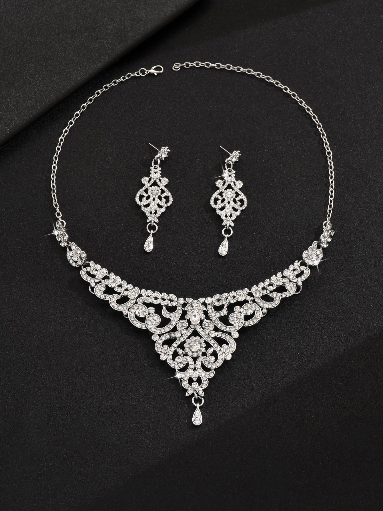 2 Sets Necklace Earrings Diamonds Jewellery High-end Wedding Evening Dress Accessories Two Piece Set