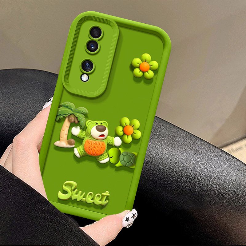 Fashionable Cute Strawberry Bear Silicone Phone Case For Honor 70 6.67" inch Cartoon Protective Case