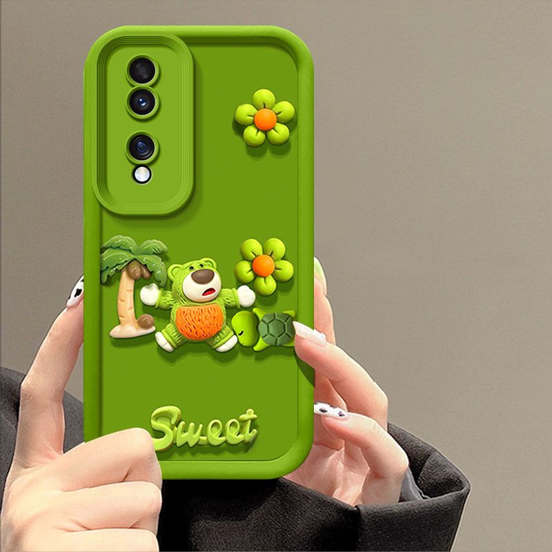 Fashionable Cute Strawberry Bear Silicone Phone Case For Honor 70 6.67" inch Cartoon Protective Case