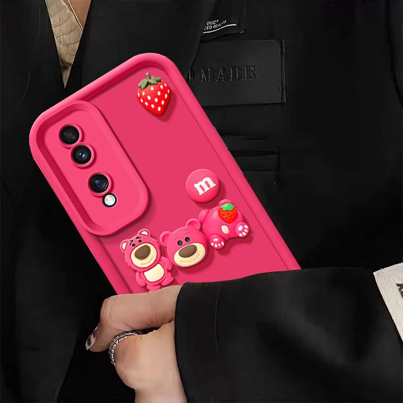 Strawberry Bear Silicone Phone Case For Honor 70 Pro 6.78" inch 5G Fashion Cute Protective Case