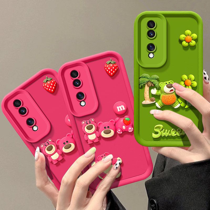 Strawberry Bear Silicone Phone Case For Honor 70 Pro 6.78" inch 5G Fashion Cute Protective Case