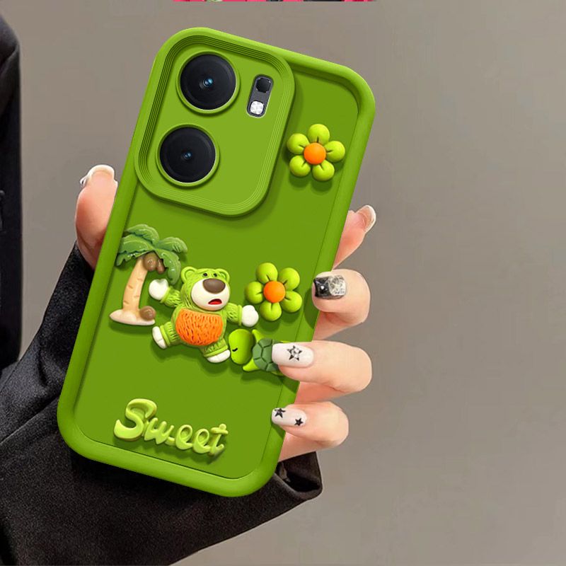 Fashionable Cute Strawberry Bear Silicone Phone Case For Xiaomi Redmi 13C/Poco C65 Cartoon Protective Case