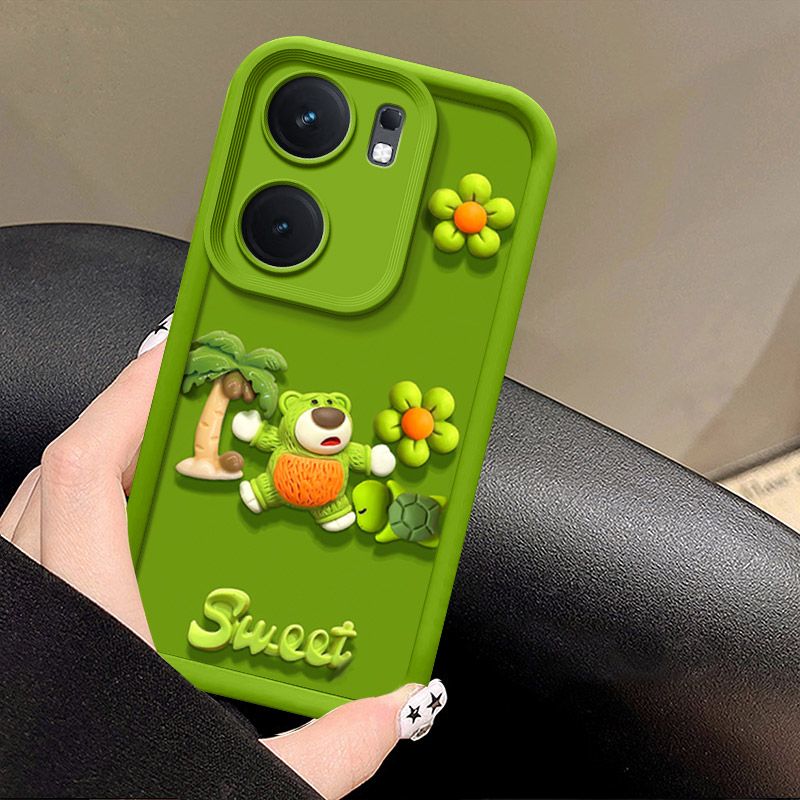 Fashionable Cute Strawberry Bear Silicone Phone Case For Xiaomi Redmi 13C/Poco C65 Cartoon Protective Case