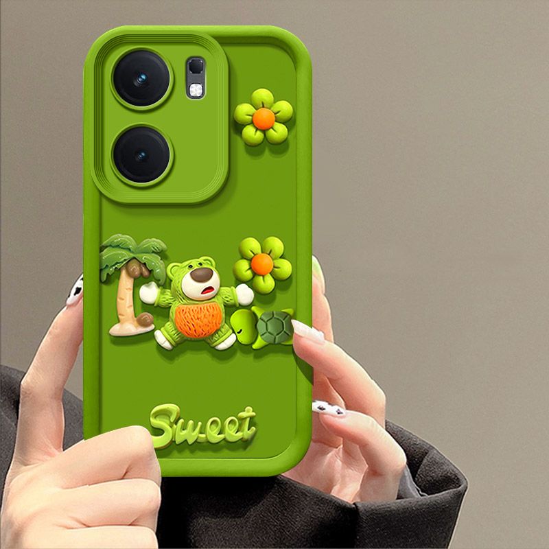 Fashionable Cute Strawberry Bear Silicone Phone Case For Xiaomi Redmi 13C/Poco C65 Cartoon Protective Case