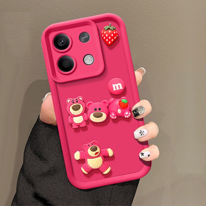 Fashionable Cute Strawberry Bear Silicone Phone Case For Xiaomi Redmi Note 13 Pro 4G (Not 5G)  Cartoon Protective Case