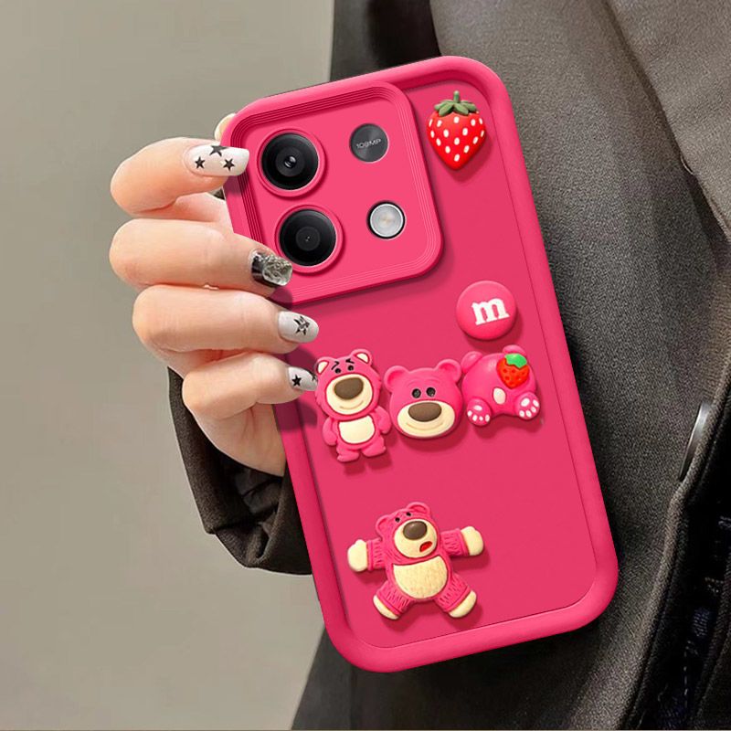 Fashionable Cute Strawberry Bear Silicone Phone Case For Xiaomi Redmi Note 13 Pro 4G (Not 5G)  Cartoon Protective Case
