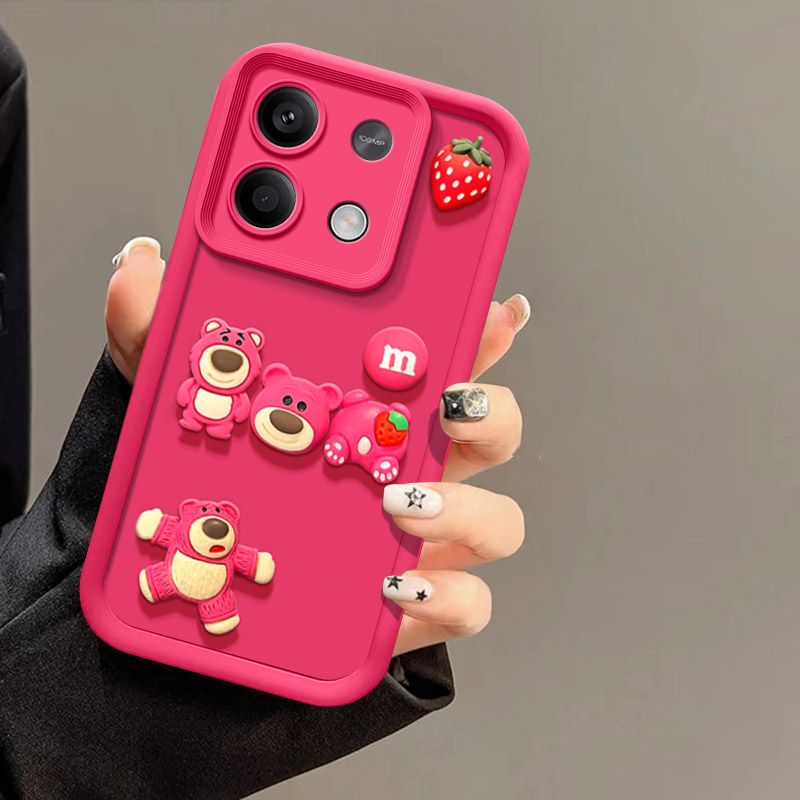 Fashionable Cute Strawberry Bear Silicone Phone Case For Xiaomi Redmi Note 13 Pro 4G (Not 5G)  Cartoon Protective Case