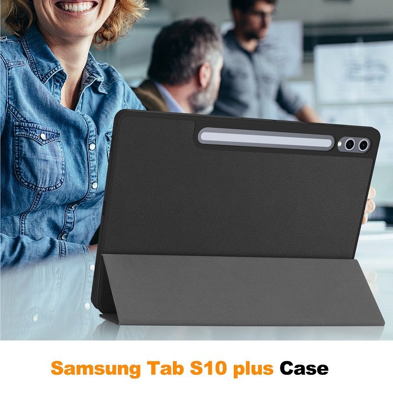 Tablet Case for Samsung Galaxy Tab S10 Plus/Tab S9 Plus 12.4-inch with S Pen Drive,Soft TPU Tri-Fold Stand Protective Tablet Cover,Support S Pen Charging,Auto Wake/Sleep