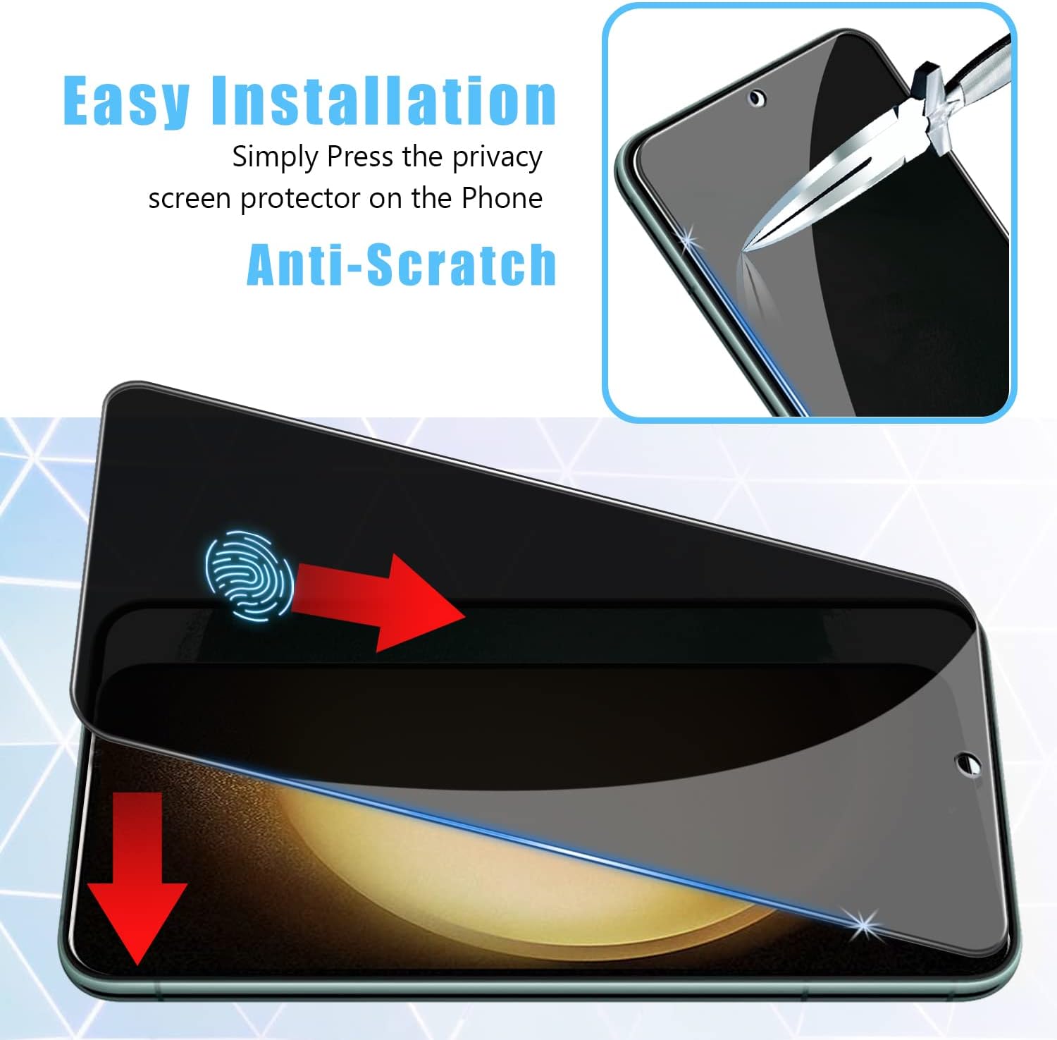 2 Packs of Privacy Tempered Glass Screen Protector For Galaxy S23 Plus Ultra HD Tempered Glass Film,Anti Spy,9H Hardness,Scratch Resistant,No Bubble