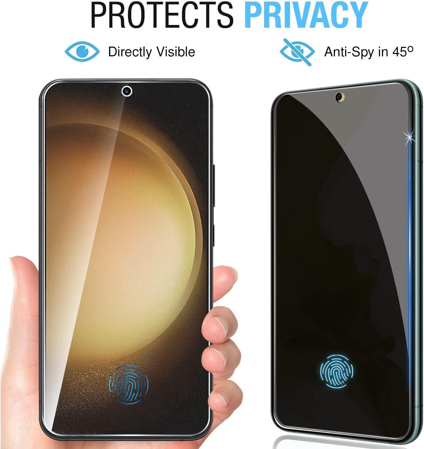 2 Packs of Privacy Tempered Glass Screen Protector For Galaxy S23 Plus Ultra HD Tempered Glass Film,Anti Spy,9H Hardness,Scratch Resistant,No Bubble