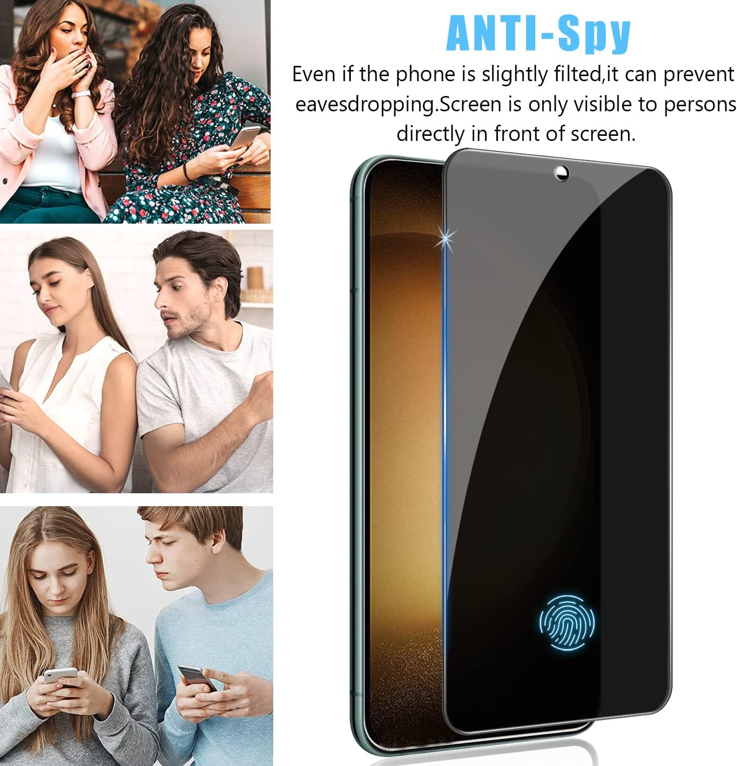 2 Packs of Privacy Tempered Glass Screen Protector For Galaxy S23 Plus Ultra HD Tempered Glass Film,Anti Spy,9H Hardness,Scratch Resistant,No Bubble