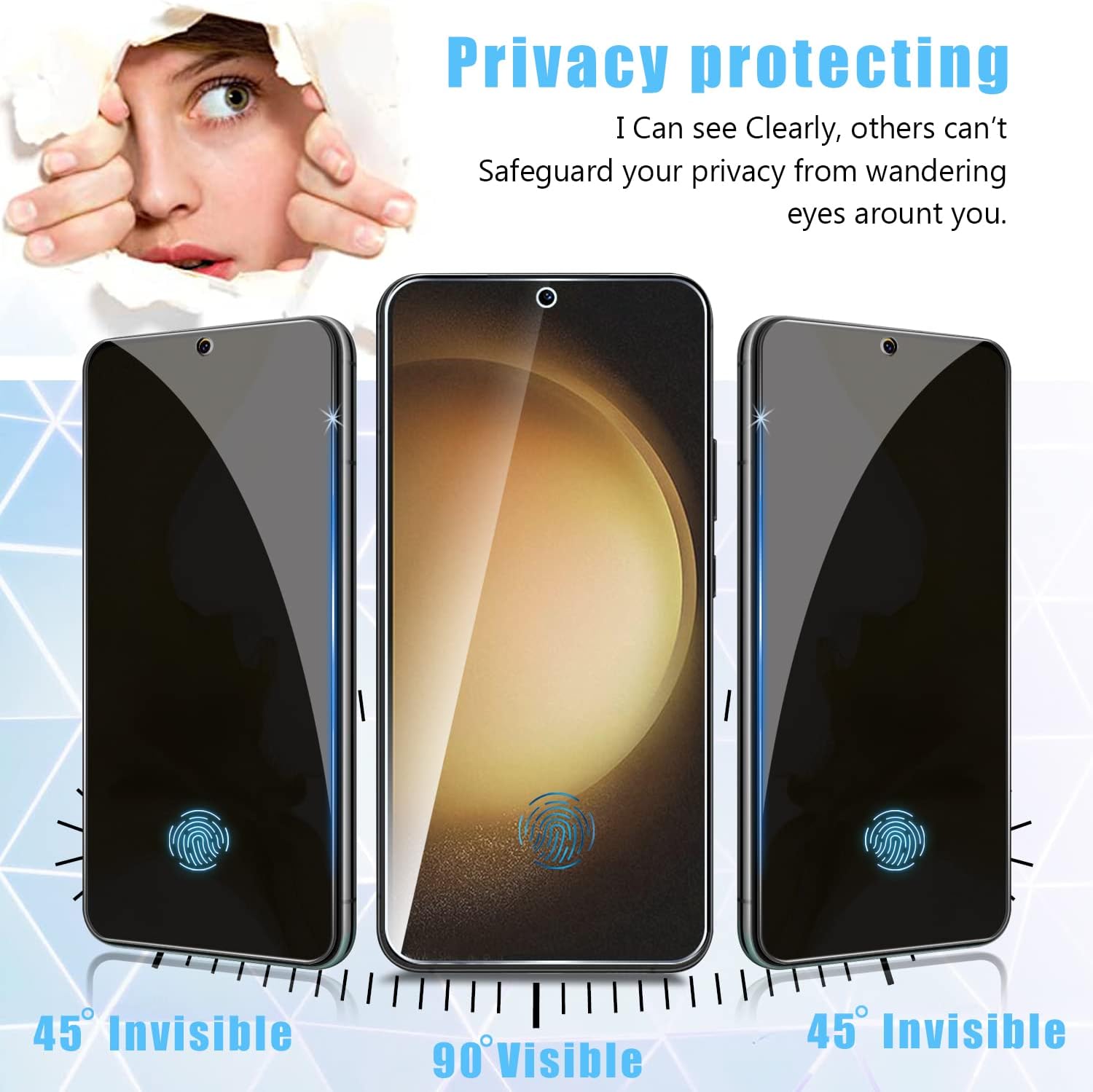 2 Packs of Privacy Tempered Glass Screen Protector For Galaxy S23 Plus Ultra HD Tempered Glass Film,Anti Spy,9H Hardness,Scratch Resistant,No Bubble
