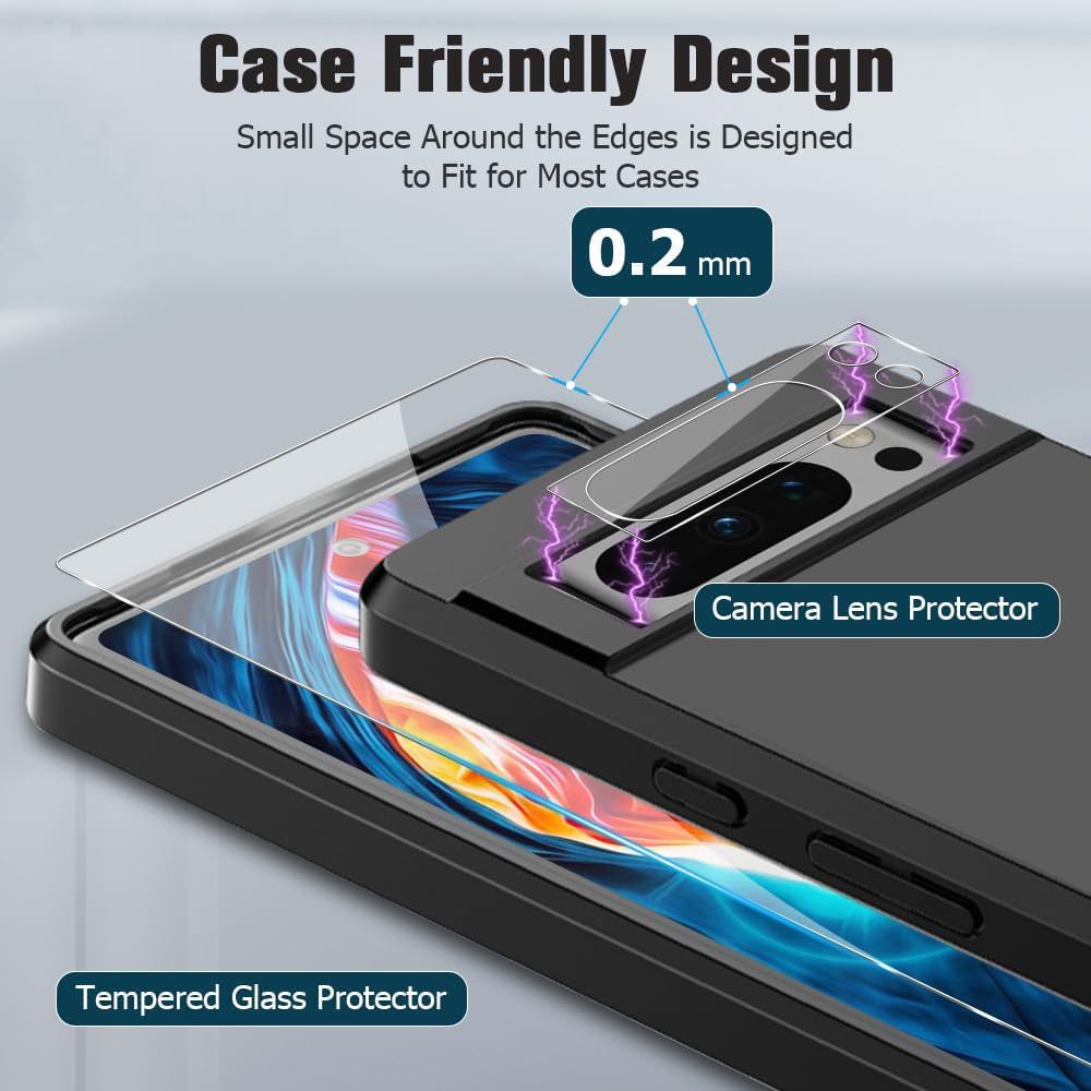 for Google Pixel 8 Pro Tempered Glass Screen Protector + Camera Lens Protector [ 2 + 2 Pcs ] [Fingerprint Unlocked] [Anti-scratch] [Case Friendly] Clear HD Protective Film