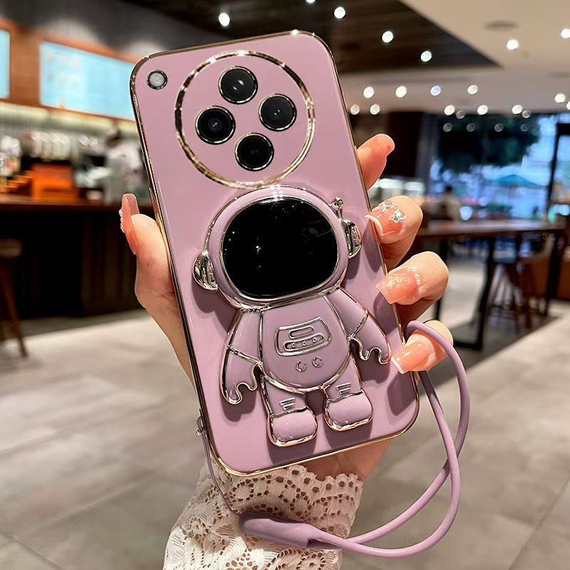 Phone Case for OPPO Find X8 6.59" Case Silicone TPU Plating Cover Cute Astronaut Pattern Phone Case with Stand