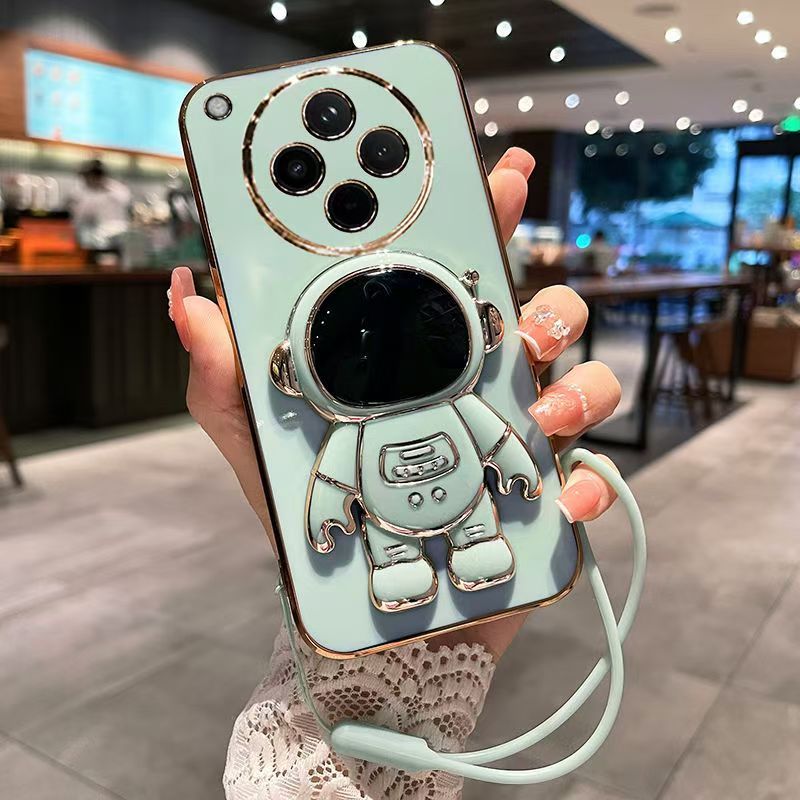 Phone Case for OPPO Find X8 6.59" Case Silicone TPU Plating Cover Cute Astronaut Pattern Phone Case with Stand