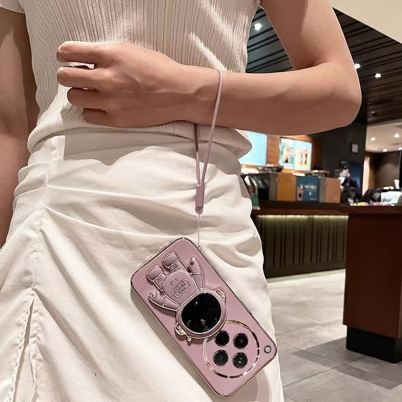 Phone Case for OPPO Find X8 6.59" Case Silicone TPU Plating Cover Cute Astronaut Pattern Phone Case with Stand