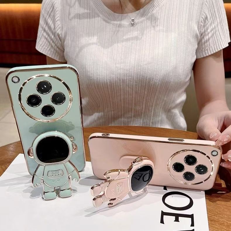 Phone Case for OPPO Find X8 6.59" Case Silicone TPU Plating Cover Cute Astronaut Pattern Phone Case with Stand