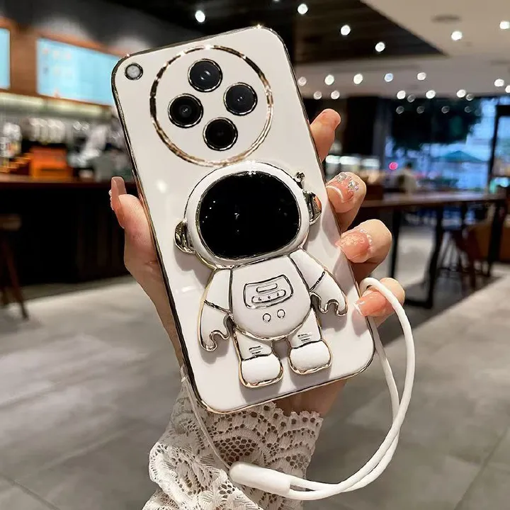 Phone Case for OPPO Find X8 Pro 6.78" Case Silicone TPU Plating Cover Cute Astronaut Pattern Phone Case with Stand