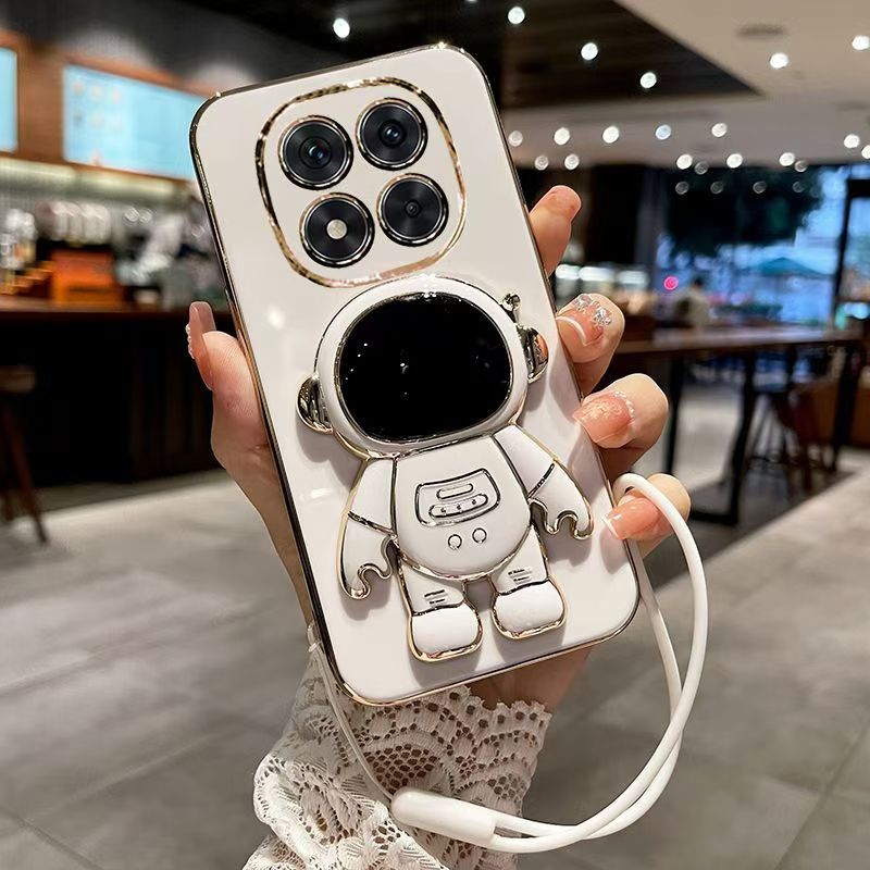 Phone Case for Xiaomi Redmi Note 14 Pro Plus (5G) Case Silicone TPU Plating Cover Cute Astronaut Pattern Phone Case with Stand