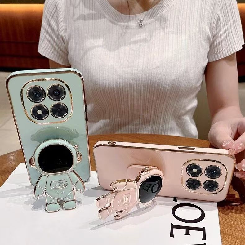 Phone Case for Xiaomi Redmi Note 14 Pro Plus (5G) Case Silicone TPU Plating Cover Cute Astronaut Pattern Phone Case with Stand