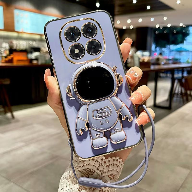 Phone Case for Xiaomi Redmi Note 14 Pro Plus (5G) Case Silicone TPU Plating Cover Cute Astronaut Pattern Phone Case with Stand