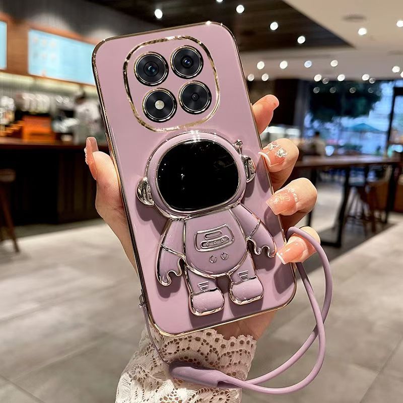 Phone Case for Xiaomi Redmi Note 14 Pro Plus (5G) Case Silicone TPU Plating Cover Cute Astronaut Pattern Phone Case with Stand