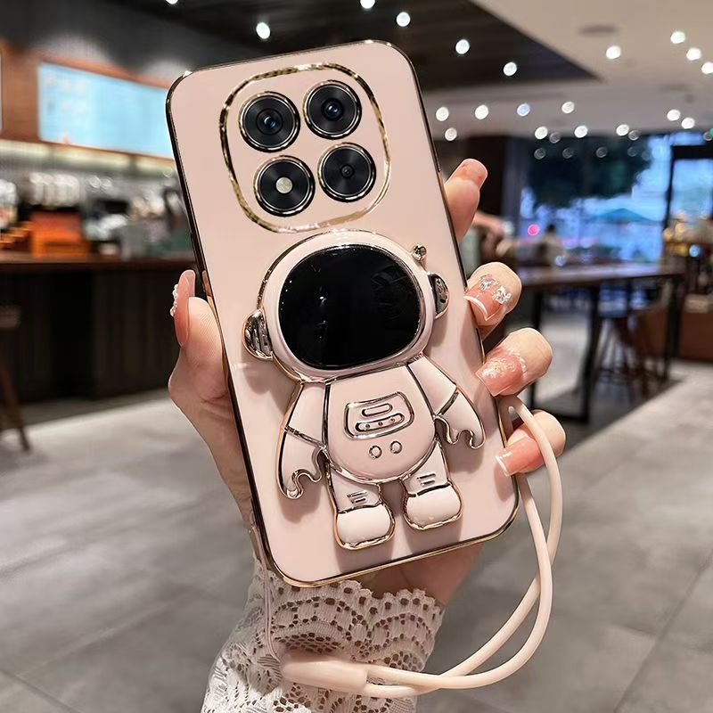 Phone Case for Xiaomi Redmi Note 14 Pro Plus (5G) Case Silicone TPU Plating Cover Cute Astronaut Pattern Phone Case with Stand