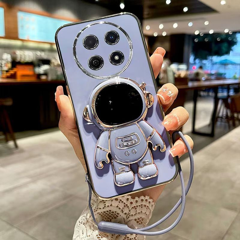Phone Case for Huawei Nova 12i Case Silicone TPU Plating Cover Cute Astronaut Pattern Phone Case with Stand