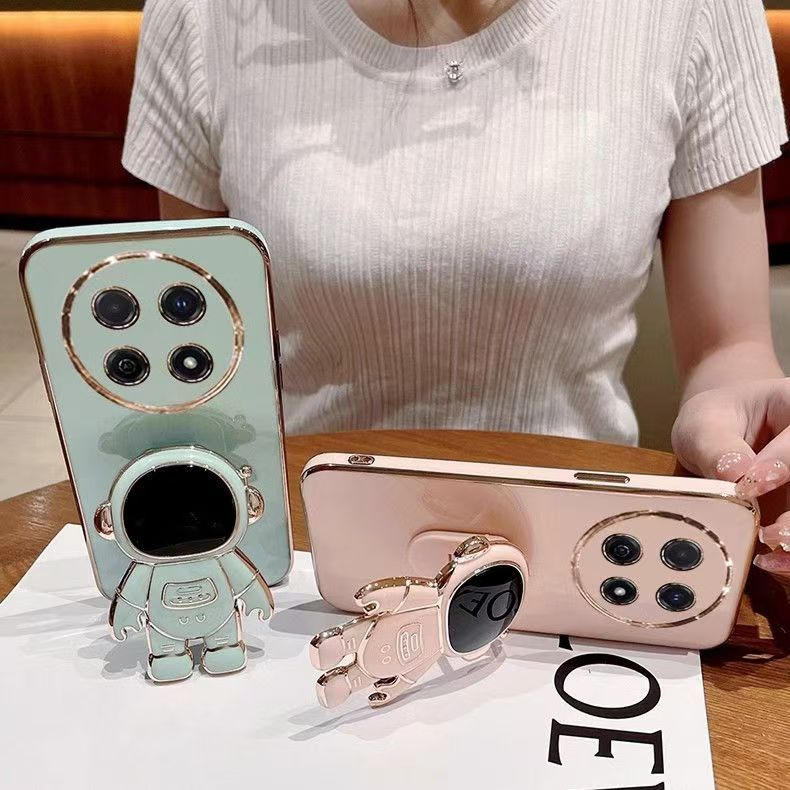Phone Case for Huawei Nova 12i Case Silicone TPU Plating Cover Cute Astronaut Pattern Phone Case with Stand