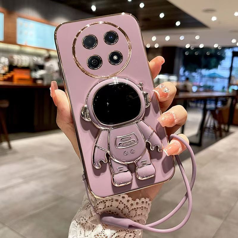 Phone Case for Huawei Nova 12i Case Silicone TPU Plating Cover Cute Astronaut Pattern Phone Case with Stand