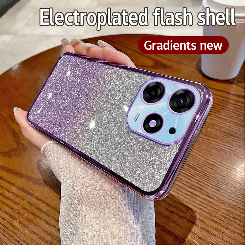Phone Case for Tecno Pop 8 Glitter Transparent Silicone Electroplated Protective Shockproof Cover