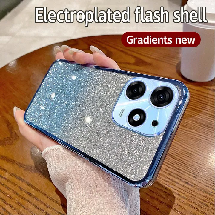Phone Case for Tecno Pop 8 Glitter Transparent Silicone Electroplated Protective Shockproof Cover