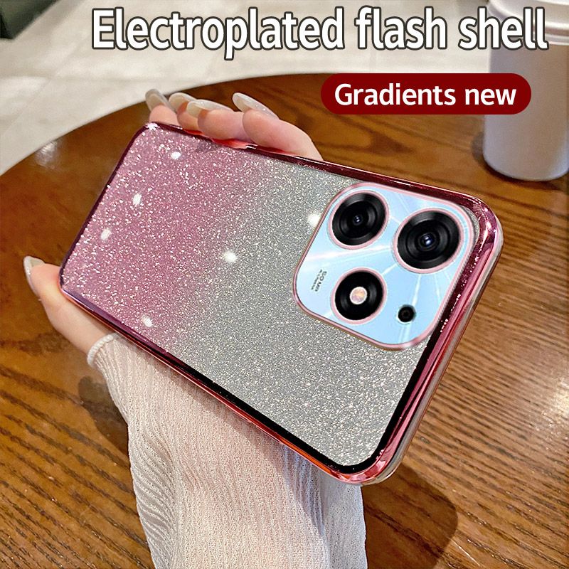 Phone Case for Tecno Pop 8 Glitter Transparent Silicone Electroplated Protective Shockproof Cover