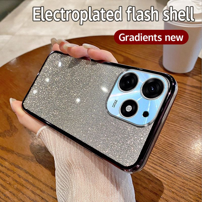 Phone Case for Tecno Pop 8 Glitter Transparent Silicone Electroplated Protective Shockproof Cover