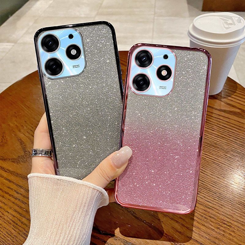 Phone Case for Tecno Pop 8 Glitter Transparent Silicone Electroplated Protective Shockproof Cover