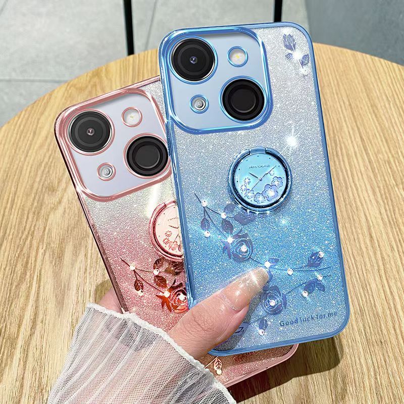 For itel A50C Phone Case Flash Women's and Girls Pink Flower Transparent Shock Protection Luxury Diamond Shining Phone Case Soft TPU