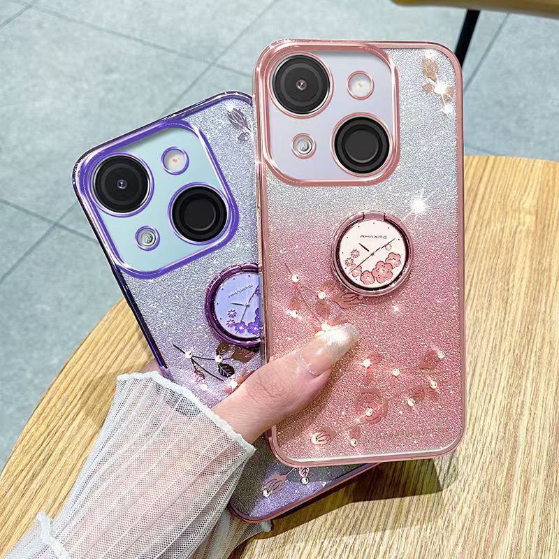 For itel A50C Phone Case Flash Women's and Girls Pink Flower Transparent Shock Protection Luxury Diamond Shining Phone Case Soft TPU