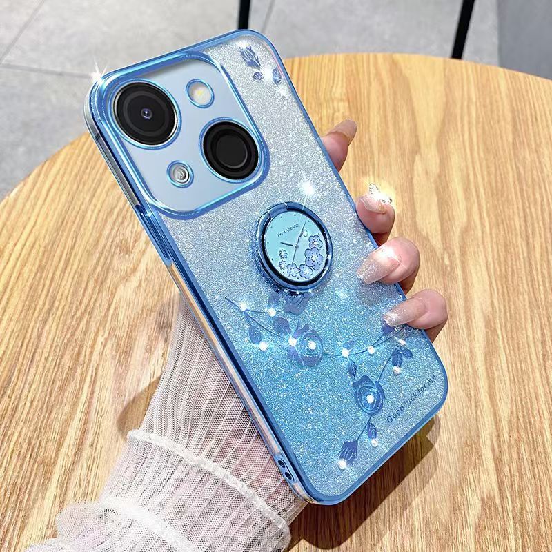 For itel A50C Phone Case Flash Women's and Girls Pink Flower Transparent Shock Protection Luxury Diamond Shining Phone Case Soft TPU