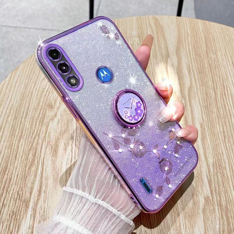 For Motorola Moto E7 Power / Phone Case Flash Women's and Girls Pink Flower Transparent Shock Protection Luxury Diamond Shining Phone Case Soft TPU