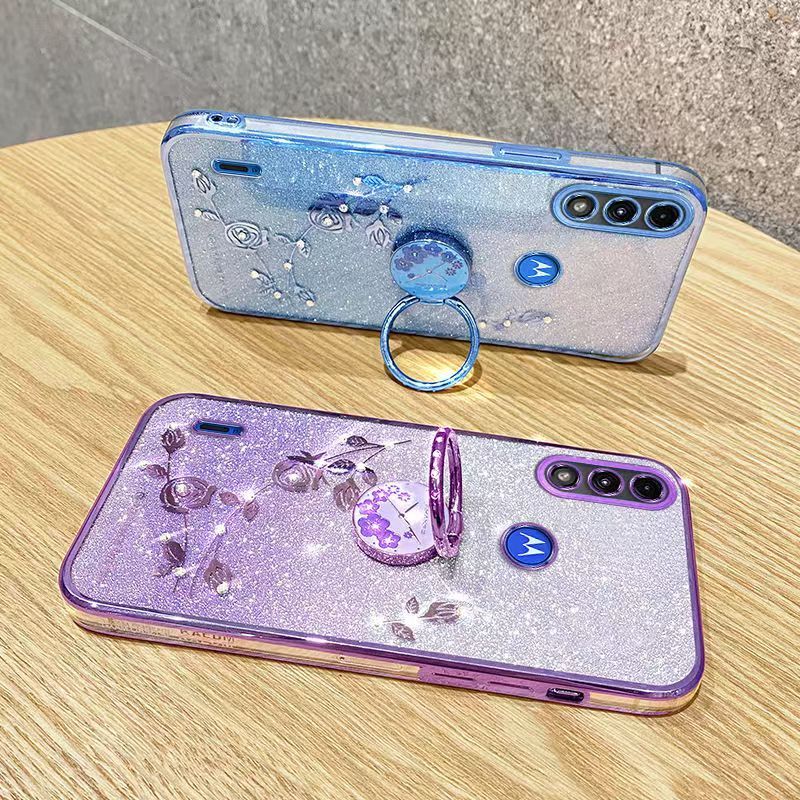 For Motorola Moto E7 Power / Phone Case Flash Women's and Girls Pink Flower Transparent Shock Protection Luxury Diamond Shining Phone Case Soft TPU