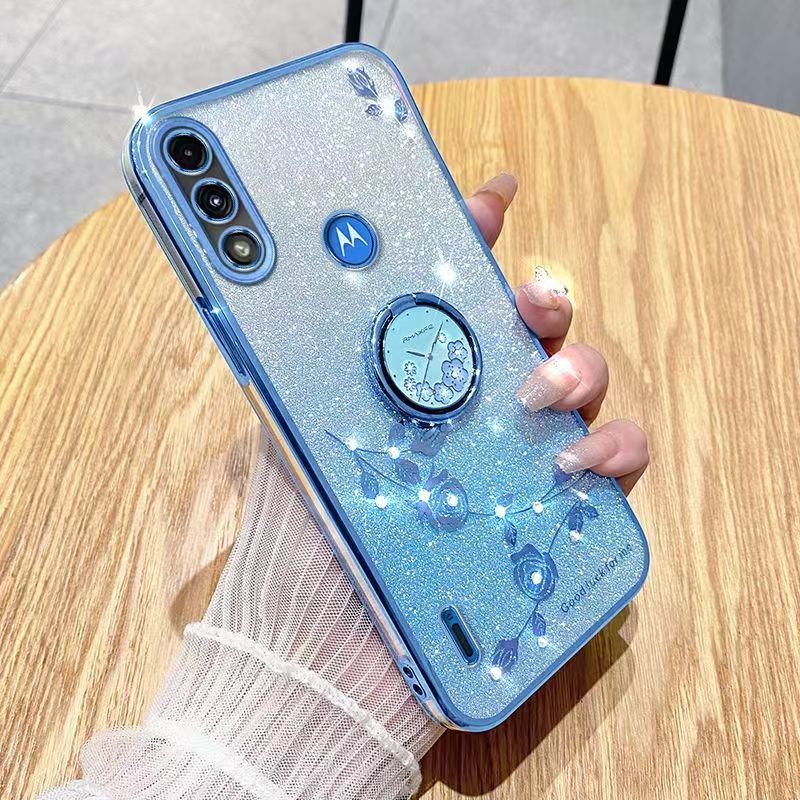 For Motorola Moto E7 Power / Phone Case Flash Women's and Girls Pink Flower Transparent Shock Protection Luxury Diamond Shining Phone Case Soft TPU