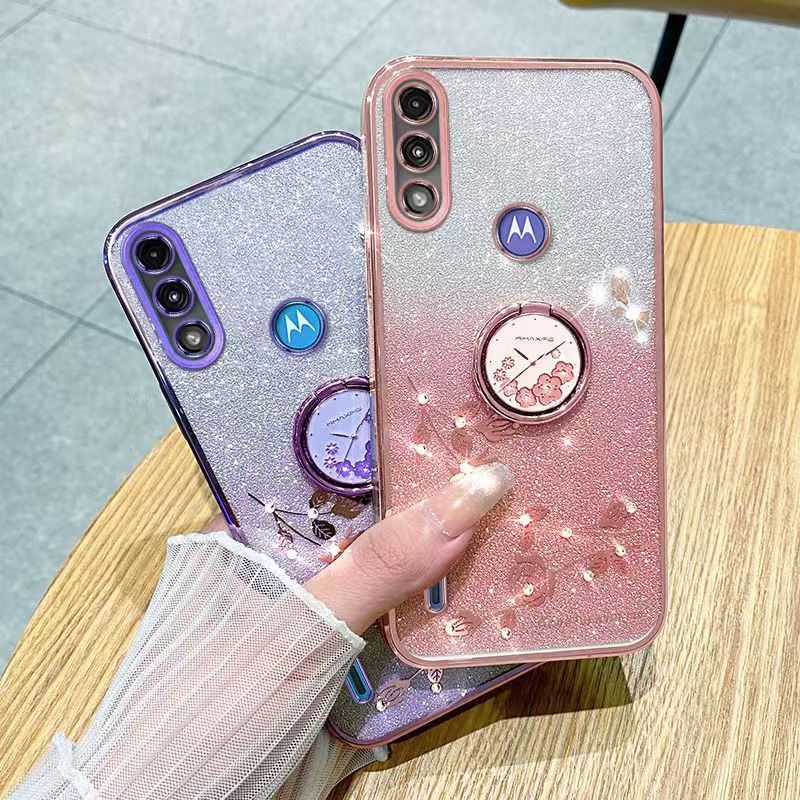 For Motorola Moto E7 Power / Phone Case Flash Women's and Girls Pink Flower Transparent Shock Protection Luxury Diamond Shining Phone Case Soft TPU