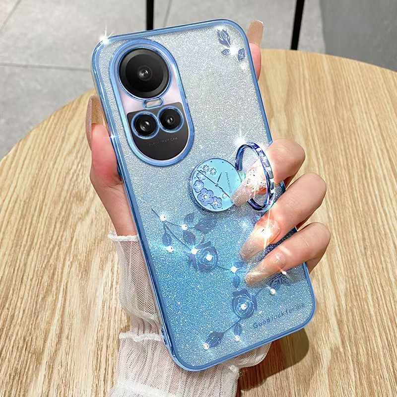 For OPPO Reno 10/Reno 10 Pro Phone Case Flash Women's and Girls Pink Flower Transparent Shock Protection Luxury Diamond Shining Phone Case Soft TPU